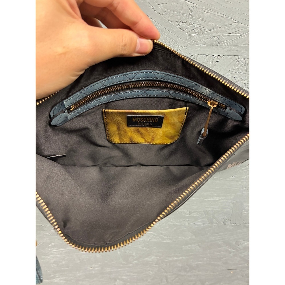 Moschino Milano For Real Print Clutch Bag Women's Black Pouch Designer - Picture 6 of 11